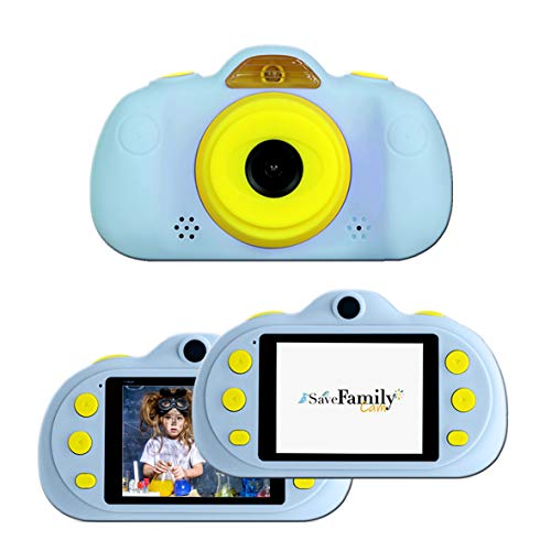 SaveFamilyCam. Cámara de Fotos para Niños. Cámara de vídeo para niños. Cámara Digital SaveFamily Infantil. Gratis Tarjeta SD. Marca española. Incluye Modo Selfie, Stickers, Juegos y MP3. (Azul)