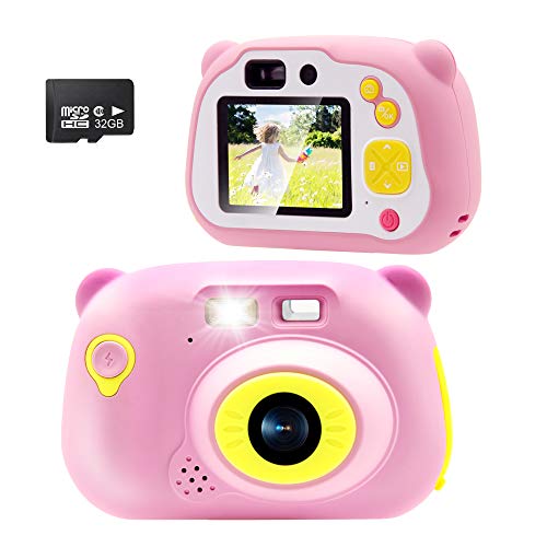 Sonkir 32GB Recargable Cámara Digital, cámara Frontal portátil de 15.0 MP y cámara/videocámara, Regalo para niños y niñas (Rosa)