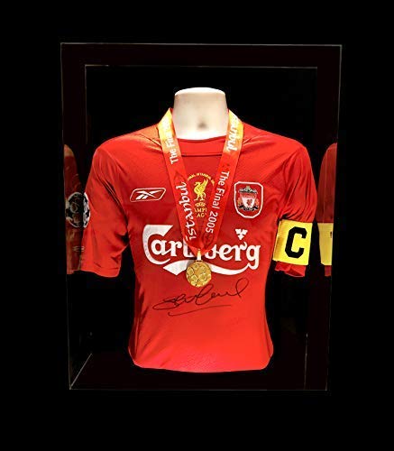 Steven Gerrard - Camiseta Final firmada a Mano con diseño de la Liga de Campeones de Liverpool y Medalla de Estambul y Ganadores