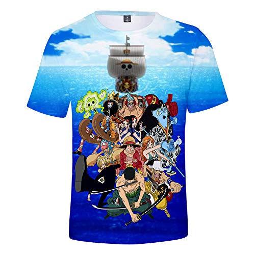 SUNCHTX One Piece Camiseta De Verano De Manga Corta Impresa En 3D Camiseta Refrescante Casual Transpirable Camisa De Polo De Cuello Redondo De Dibujos Animados Unisex-28/L