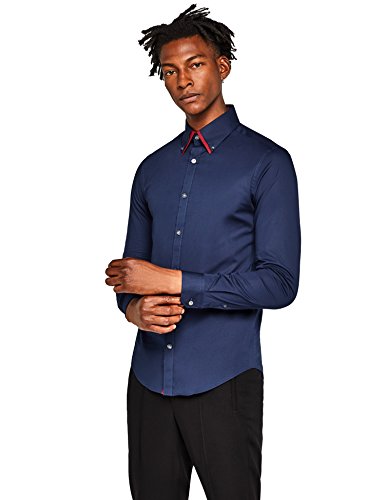 T-Shirts Camisa Oxford con Cuello Doble Hombre, Azul (Navy 201), XL, Label: XL