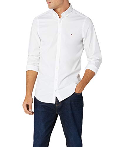 Tommy Hilfiger Core Stretch Slim Poplin Shirt Camisa, Blanco (Bright White 100), Large para Hombre