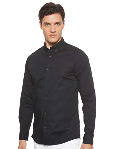 Tommy Hilfiger Core Stretch Slim Poplin Shirt Camisa, Negro (Flag Black 083), Large para Hombre
