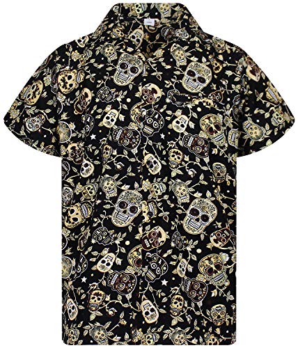 V.H.O. Funky Camisa Hawaiana, Skull, Sepia, XL