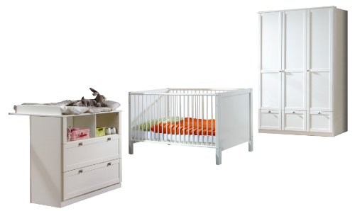 Wimex 318383 Set Baby habitaciones Filou 3 piezas compuesto de armario 135 cm, cuna 70 x 140 cm, efecto cambiador (Alpin Casa de Campo, color blanco