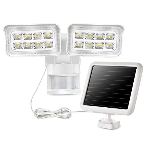 1500LM LED Luz Solar de Seguridad de Sensor de Movimiento con 2 cabezales de luz ajustables, 5000K, Impermeable, Perfecto para el Uso al Aire Libre como Entradas, Patios, Garajes, etc.