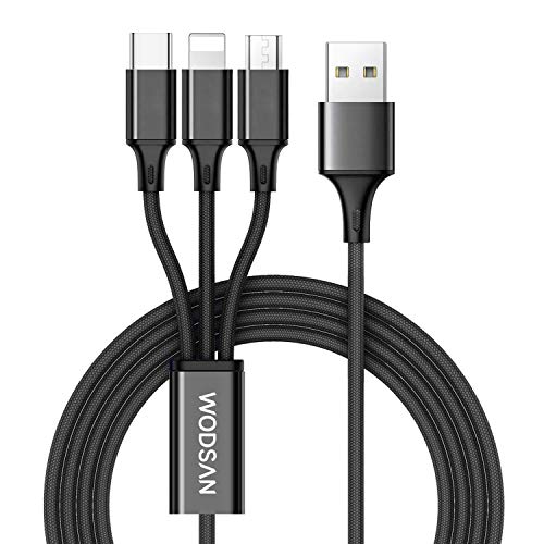 3 en 1 Multi Cable de Carga, WODSAN 1.2M Cable Multiple Cargador Micro USB Tipo C Nylon Multi USB Cargador para Android Samsung Galaxy S9/ S8/ S7/ A5, Huawei P20, Honor, Kindle, LG, Sony (Negro) 3 en 1 Multi Cable de Carga, WODSAN 1.2M Cable Multiple Cargador Micro USB Tipo C Nylon Multi USB Cargador para Android Samsung Galaxy S9/ S8/ S7/ A5, Huawei P20, Honor, Kindle, LG, Sony (Negro)