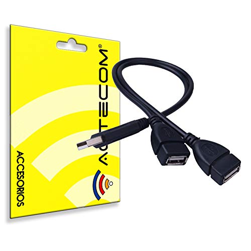 actecom® Adaptador Cable HUB 2 Puertos USB 2.0 duplicador ladron Splitter Negro