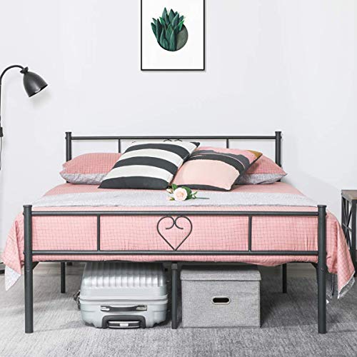 Aingoo Cama Doble con Estructura de Cama de Metal con Listones para niños Adultos (140_x_190_cm) en Negro