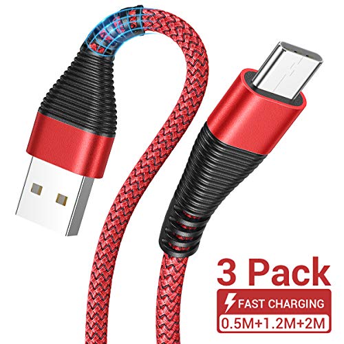 AINOPE Cable USB Tipo C [3 Pack 0.5M+1.2M+2M] Cargador Tipo C Carga Rápida y Sincronización Cable USB C para Samsung S10/S9/S8/Note 10/Note 9, Huawei P30/P20/Mate 20, Xiaomi Redmi Note 7