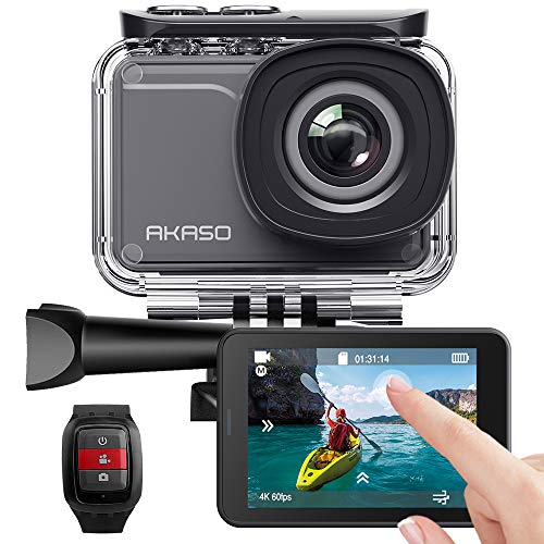 AKASO Cámara Deportiva Nativo 4K/30fps 20MP WiFi Cámara de Acción con Pantalla táctil Cámara Sumergible Acuática 30M 170° Gran Angular Control Remoto EIS 2 Baterías Multi Accesorios (V50 Pro)