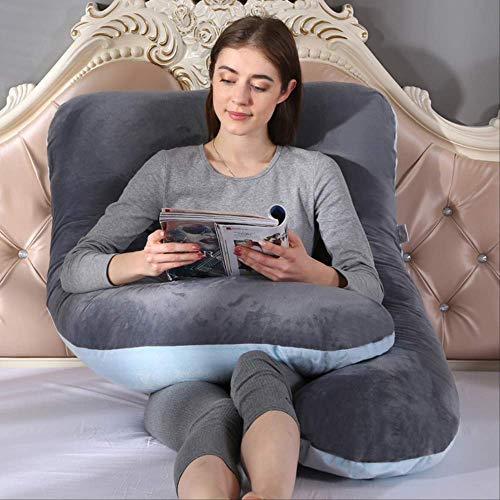 Almohadas de maternidad en forma de U Embarazo Durmientes laterales Ropa de cama Nueva almohada de apoyo para dormir para mujeres embarazadas Funda de almohada de algodón corporal 70x130cm negro-azul
