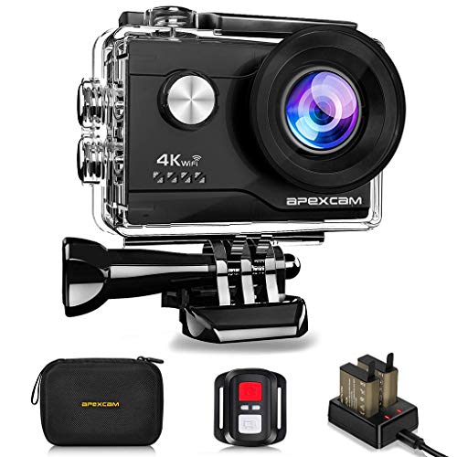 Apexcam Cámara Deportiva 4K 16MP WiFi Ultra HD Cámara subacuática Impermeable 40M Action Camera 2.0'LCD 170° Gran Angular 2.4G Remoto 2 baterías de 1050mAh y Accesorios Multiples