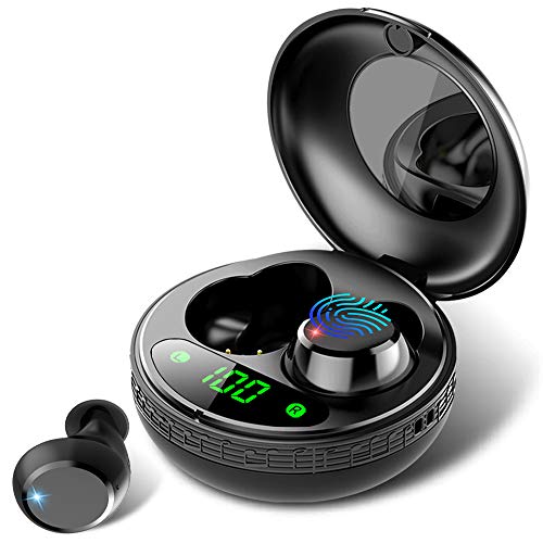 Auriculares Bluetooth, Auriculares Inalámbricos con Caja de Carga Portátil, IPX7 Impermeable Auriculares Bluetooth Deportivos con Micrófonos, Control Táctil, Mini Twins In-Ear para iPhone y Android