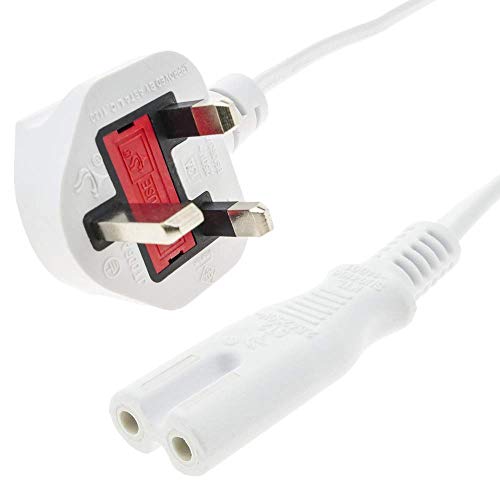 BeMatik - Cable eléctrico British Standard BS-1363-1 a IEC-60320-C7 de 1.8m Blanco