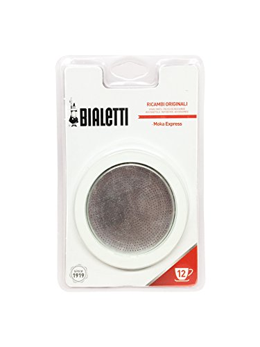 Bialetti 0800006 – Juego de 3 Juntas + Filtro para cafeteras Italianas de 12 Tazas, Metal, Color Blanco, 5 x 5 x 1 cm