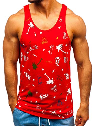 BOLF Hombre Camiseta de Manga Corta Tank Top Camiseta de Tirantes con Estampado Estilo Diario 1288 Rojo L [3C3]