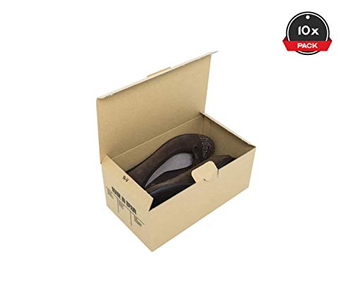 Cajeando | Pack de 10 Cajas de Cartón Automontables para Zapatos | Tamaño 24,5 x 14 x 10 cm | Zapatero Apilable y Ordenación de Sneakers o Zapatillas | Guarda Zapatos | Color Marrón
