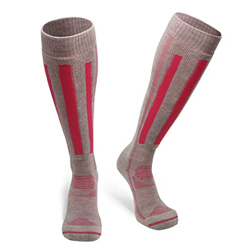 Calcetines Térmicos de Esquí de Lana Merino 1 Par (Gris Claro/Rosa, EU 35-38)