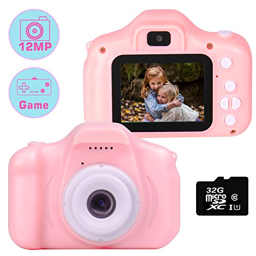 Cámara para niños le-idea Cámara de Fotos Digital 2 Objetivos Selfie 12MP Cámara 1080P HD Video cámaras para Niños Niñas con Zoom Digital 4X con Tarjeta de 32GB TF, Rosa【El idioma ha sido actualizado】