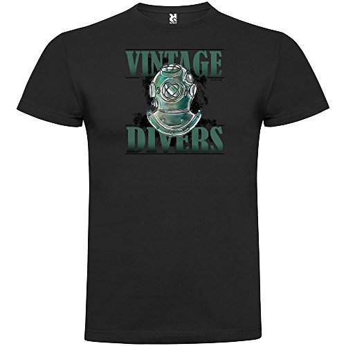Camiseta Buceo Vintage Divers Manga Corta Hombre Negro 2XL Camiseta Buceo Vintage Divers Manga Corta Hombre Negro 2XL