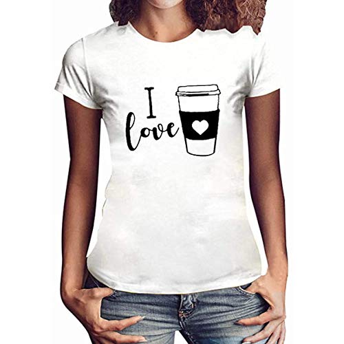 Camisetas divertidas gráficas para las mujeres más el tamaño de la novedad de la novedad de la camiseta I love letra impresión casual de manga corta tops Blanco blanco L