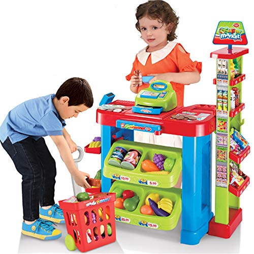 Casa de bricolaje Compra y venta Juegos de simulación Juguetes para el hogar Supermercado Carro de la compra Conjunto Niños Chicos Puesto en el mercado Venta de juguetes Venta de cajas registradoras J