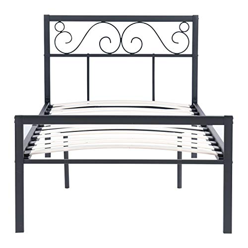 Coavas Estructura de Cama Individual Rústica con Cabecero de Metal en Negro y Somier de Lamas de Madera de Haya (96cm*196cm), Peso Máximo 250kg Coavas Estructura de Cama Individual Rústica con Cabecero de Metal en Negro y Somier de Lamas de Madera de Haya (96cm*196cm), Peso Máximo 250kg