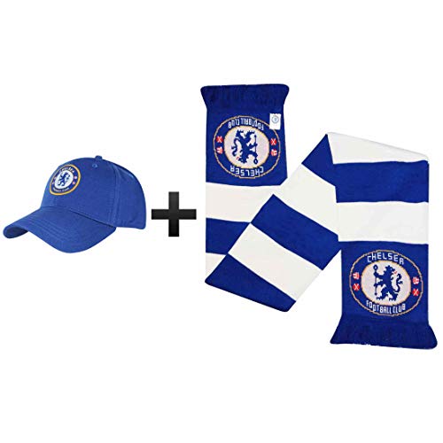 Conjunto oficial del Chelsea F.C. - Gorra de béisbol y bufanda, diseño del escudo del Chelsea F.C.