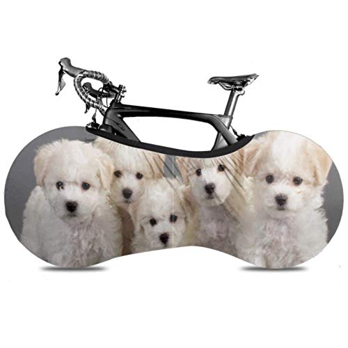 Cubierta de rueda de bicicleta Bichon Frise Cachorros en gris Bolsa antipolvo para almacenamiento en interiores Bolsa a prueba de rasguños, lavable Paquete de neumáticos de alta elasticidad Carretera