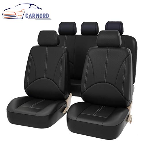 Cubiertas de asientos de auto Cuero de la PU Auto universal para el regalo Protectores de asientos delanteros y traseros para automóviles Se adapta a la mayoría de los autos camionetas Van SUV, negro