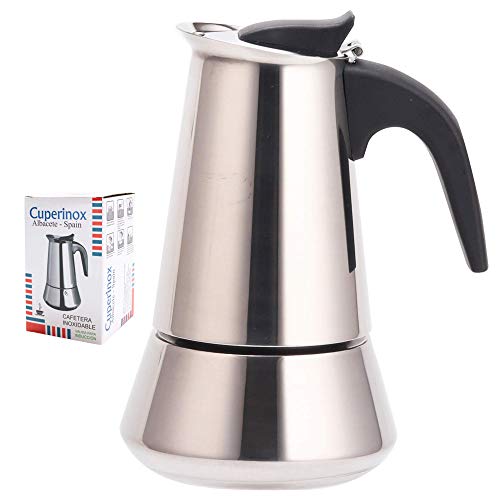 CUPERINOX Cafetera italiana inducción | 2 tazas | cafetera express para placas y vitroceramicas inducción | acero inoxidable | apto lavavajillas (no incluye molinillo café)