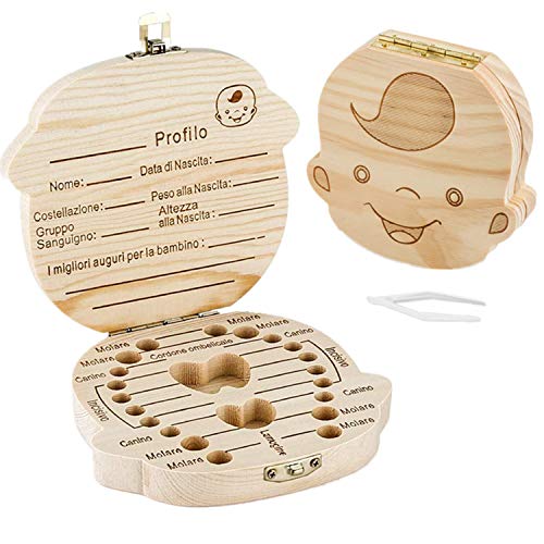 DEAROPE Caja de Dientes, Caja para Dientes en Español de Leche, Caja de Madera para Guardar Dientes (Niño) DEAROPE Caja de Dientes, Caja para Dientes en Español de Leche, Caja de Madera para Guardar Dientes (Niño)