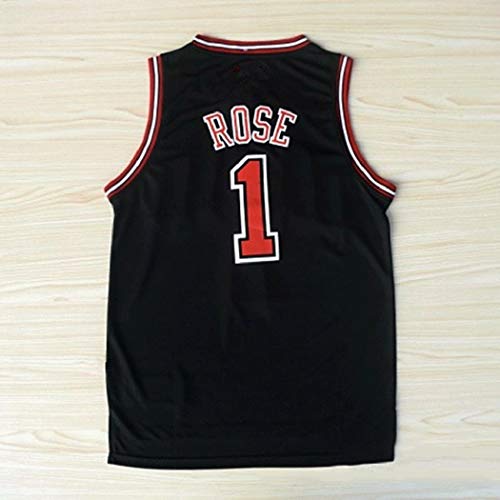 Derrick Rose # 1 Baloncesto Jersey, Chicago Bulls Uniforme de Baloncesto de los Hombres, NBA Swingman de la Ropa del Entrenamiento sin Mangas, tamaño Completo (Color : Negro, Size : S)