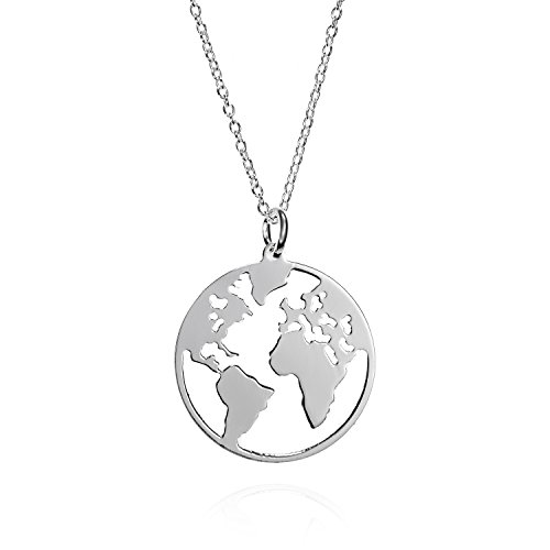 EMPATHY JEWELS Collar Mundo de Plata de Ley con Cadena de Plata 42 cm- Gargantillas Mujer con Colgante de Plata Mapa Mundi - Collar Mujer Plata Globo Terraqueo para Regalos Originales Mujer - Regalos