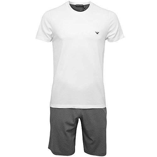 Emporio Armani Geo Print Shorts & Logo Camiseta De Pijama para Hombre, Blanco/Negro Talla Chica