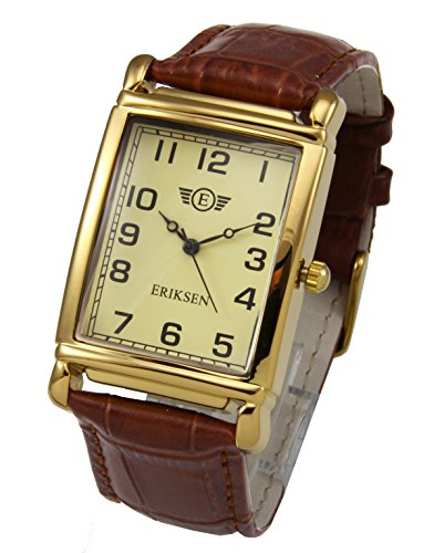 Eriksen Reloj de vestir de cuarzo analógico rectangular para hombre Correa de cuero MCG Eriksen Reloj de vestir de cuarzo analógico rectangular para hombre Correa de cuero MCG