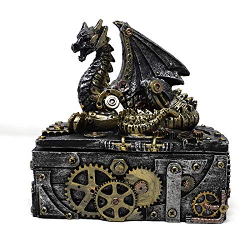 Flame - Caja metálica de dragón de Steampunk para joyería