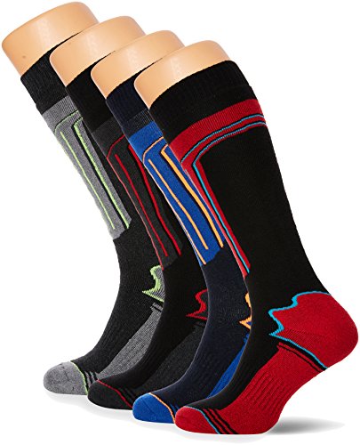 FM London Thermal Ski Socks Multipack Calcetines altos, Multicolor (Assorted), Talla única (Pack de 4) para Hombre