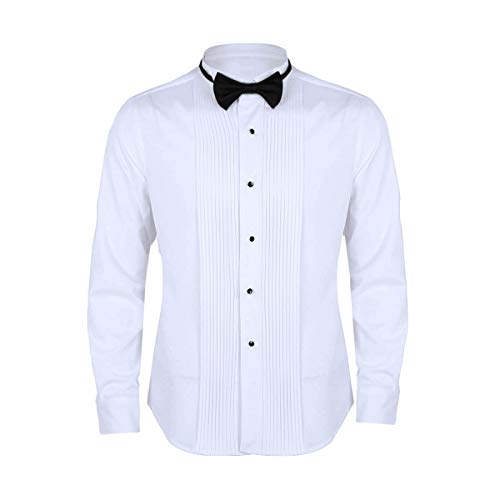 Freebily Camisa Manga Larga Blanca Hombres Slim Fit con Corbata de Moño Camisa Formal de Negocios Trabajo Casual Blanco 2X-Large