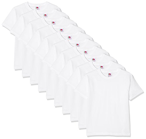 Fruit of the Loom Kids 10 Pack T-Shirt Camiseta, Blanco, 5-6 Años (Pack de 10) para Niños