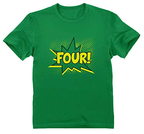 Green Turtle T-Shirts Camiseta para niños - Four! Superhero Fourth Birthday niños Que cumplen 4 años 5/6 Años 116cm Verde