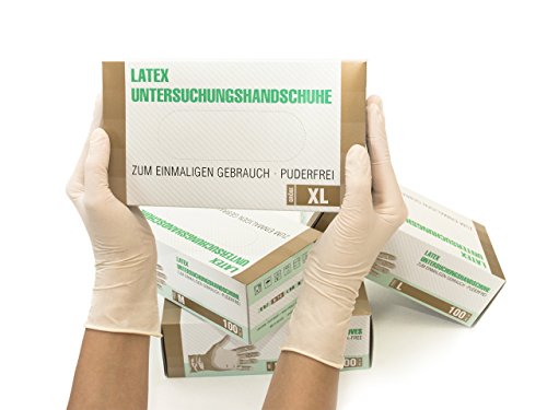 Guantes de látex Caja de 100 piezas (XL, blanco) sin polvo guantes desechables, guantes de examen, no estériles