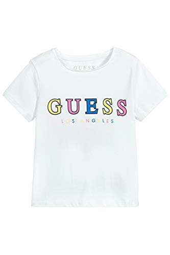 Guess - Camiseta blanca de cuello redondo con logotipo multicolor para niña Bianco 7 años