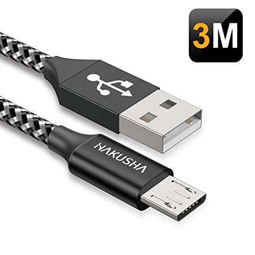 HAKUSHA Cable Micro USB, [3M] 5V/3A Carga Rápida Cable Android Duradero Nylon Cable Cargador Movil para Samsung S7/S6/S5/J5/J7 Huawei Nokia Nexus Sony Tablet PS4 Kindle