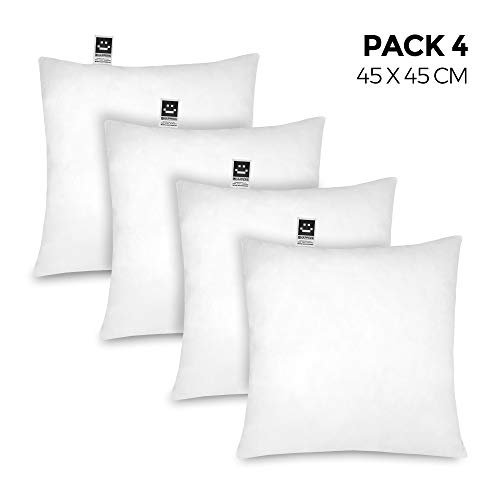 HAPPERS Pack 4 Relleno de cojín 45x45 Fibra Hueca siliconada de Gran Densidad HAPPERS Pack 4 Relleno de cojín 45x45 Fibra Hueca siliconada de Gran Densidad
