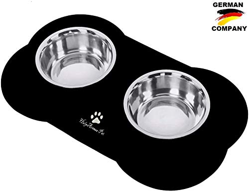 HelpAccess Omedero para Perro Gato y Mascotas de Acero Inoxidable, Base de Silicona Antideslizante, Dos Cuencos Comedero para Comida y Agua (750ml para Cada tazón)