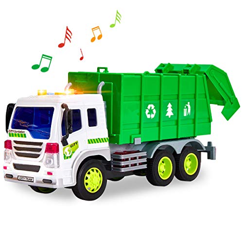 HERSITY Camión de Basura con Luces y Sonidos Coches de Friccion Vehiculos Juguete Regalos para Niños