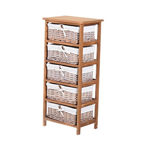 HOMCOM Armario Auxiliar 5 Cajones Cajonera Madera Mimbre 40x29x90cm Estanteria Organizador Nuevo (Madera Natural) HOMCOM Armario Auxiliar 5 Cajones Cajonera Madera Mimbre 40x29x90cm Estanteria Organizador Nuevo (Madera Natural)