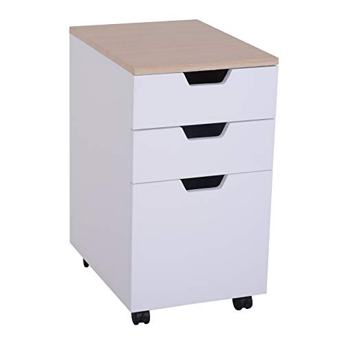 HomCom Cajonera Tipo Archivador Móvil para Organizar Documentos en Oficina o Hogar - Color Blanco - 40 x 35 x 60cm